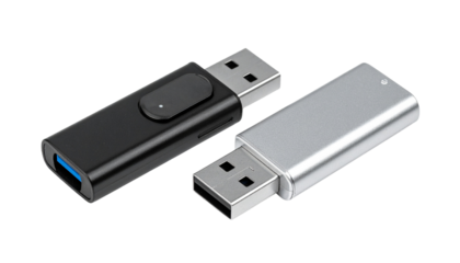 Sleek Black USB-C Flash Drive with Metallic Finish and LED Indicator, isolated on transparent background
