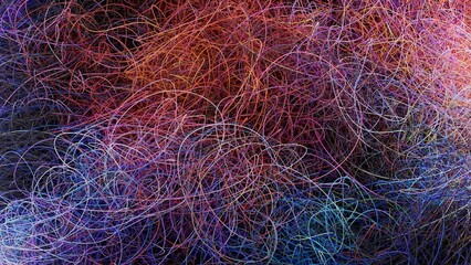 3D illustration of a hand-drawn scribble background texture. Colored tangled pattern.