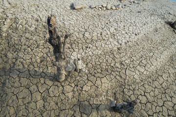 Crack in the Yesa reservoir, Zaragoza, Aragon, Spain