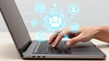 Laptop with Digital User Icons