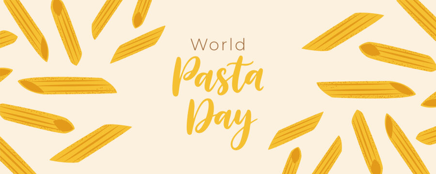 World Pasta Day banner with penne pasta, perfect for social media, menus, or event promotion.