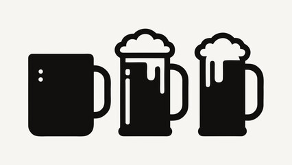 An isolated vector illustration shows a black and white beer mug icon as a container for the liquid drink