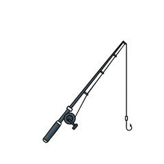 Angled Fishing Rod Illustration with Reel and Hook on a Transparent Backdrop