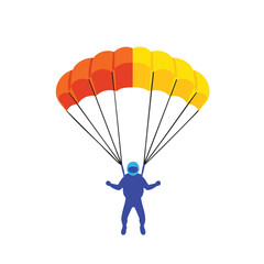 Colorful Parachutist Silhouette Descending with Bright Orange and Yellow Canopy