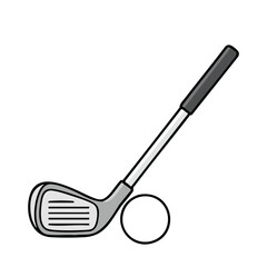 Cartoon Golf Club with a Ball, Angled View, Gray and White Design