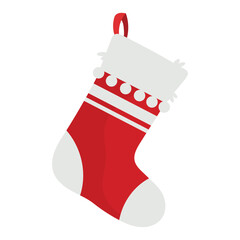 Colored Christmas socks icon. Festive holiday decoration. Vector illustration isolated on white background.