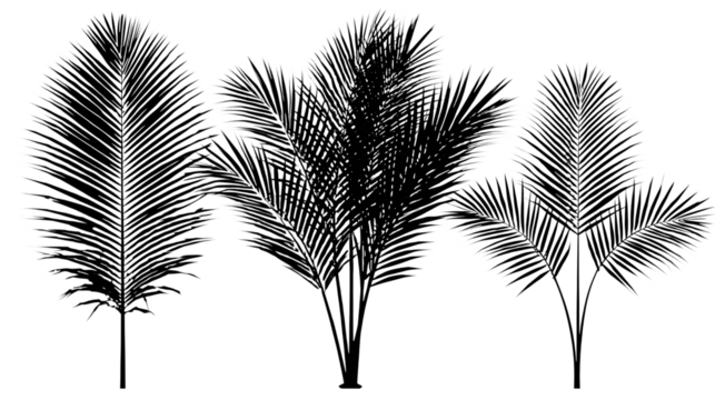 Three palm trees silhouette illustration on transparent png background