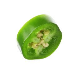 Piece of green jalapeno pepper isolated on white