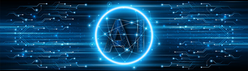 Digital technology of the future. AI icon or artificial intelligence symbol. Future advanced artificial intelligence technology circuit board concept	