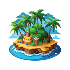 Tropical Island with Palm Trees Vector Illustration