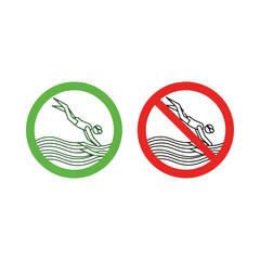 Diving allowed and prohibited signs for pool safety.