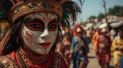 Close Up of Masked Performer at Traditional Village Festival