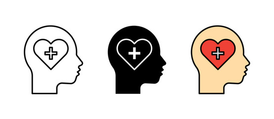Mental health icon Thoughts about love. Silhouette symbol. Romantic mood. Fallen in love on white background.