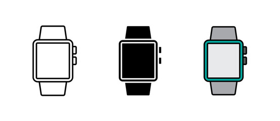 smartwatch icon Smartwatch similar to iWatch. Isolated on white background stroke, filled and colored.