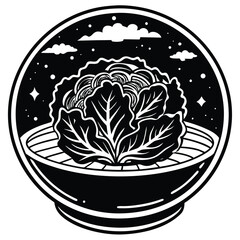 Brain food cabbage vector art illustration design pattern in a bowl or basket