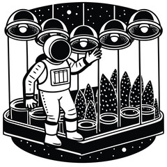 astronaut scientist testing plant growth under artificial light