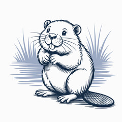 This charming cartoon beaver sits happily by the water, showcasing its playful side and creating a delightful visual that evokes feelings of joy and comfort in nature.
