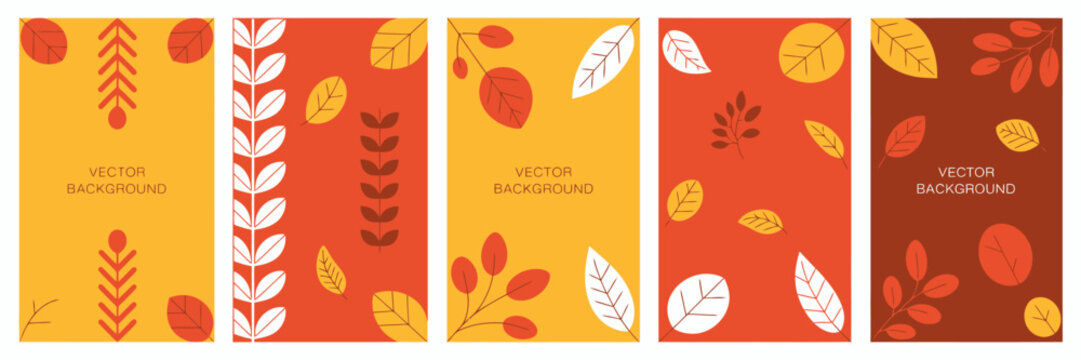 This image features vibrant autumn-themed backgrounds with a variety of leaf patterns and warm colors, perfect for seasonal designs and projects.