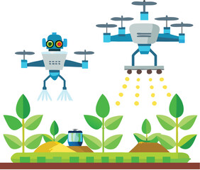 Vector astronaut spraying fertilizer mist in biodome farm