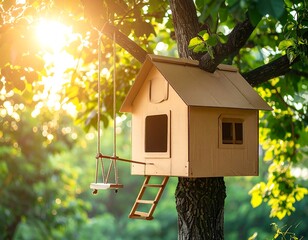 Cardboard treehouse swing