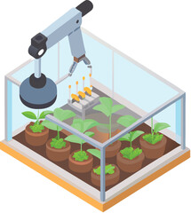 Vector biodome farm with glowing hydroponic lettuce rows