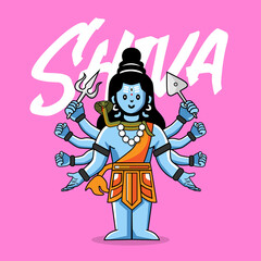 Cartoon Image Illustration of Lord Shiva with Multiple Arms