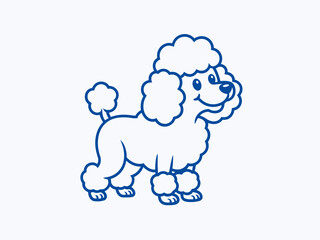 An adorable poodle in a playful pose with a fluffy coat and an engaging smile, designed to evoke feelings of warmth and enjoyment for pet enthusiasts.