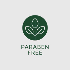 A simple yet elegant green logo declaring paraben-free status, illustrated with leaves to convey a message of natural health and eco-friendly choices.