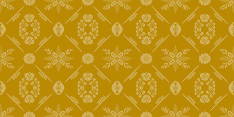 This artistic image features ornamental floral designs set against a rich golden background, creating a luxurious and timeless atmosphere suitable for various design projects.