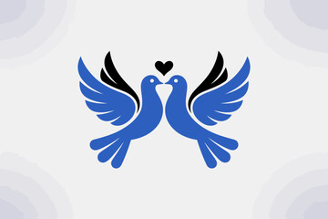 Obraz premium Two beautifully designed doves kissing, featuring sleek lines and a heart symbol between them, conveying a message of love and connection in modern graphic art.