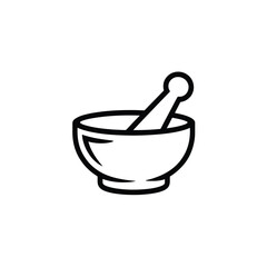 Simple line art icon of a mortar and pestle