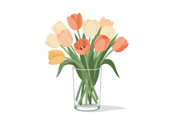 Beautiful Bouquet of Tulips in Glass Vase.