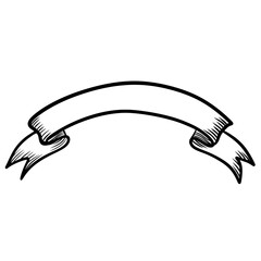 Merry Christmas Ribbon Banner Line Art, Holiday Greeting Label, Hand Drawn Festive Decoration Vector