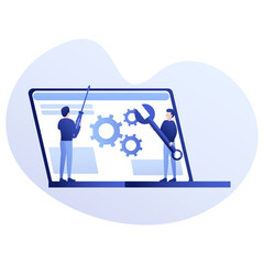 Technical Support and System Maintenance – Team Adjusting Settings on Laptop