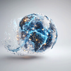 Glowing network globe representing the concept of digital communication, where lines and lights connect a virtual Earth.