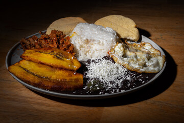 Close up of authentic Venezuelan Pabellon Criollo meal
