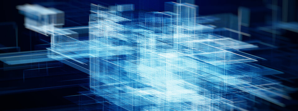 Abstract digital technology background with glowing blue lines and grid structures, symbolizing data, innovation, AI, and futuristic cyberspace.