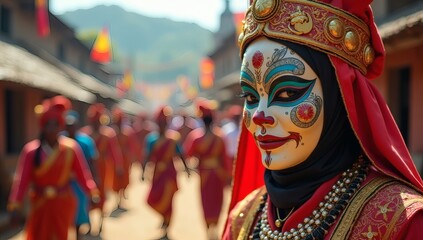 Close Up Portrait of Masked Dancer at Cultural Village Festival