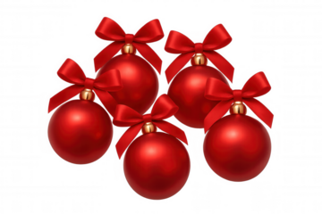 Red christmas baubles decorated with satin bows, celebrating festive holidays and new year's eve on transparent background