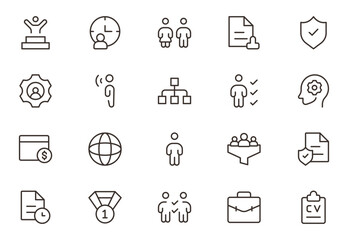 Partnership collaboration professional line icon set. Modern outline vector pack with minimal, creative teamwork and group unity business symbols. Vector illustration. editable stroke