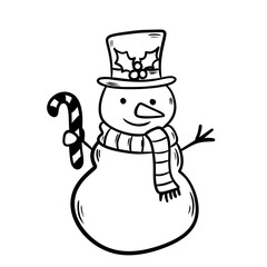  Cute Snowman Line Art, Christmas Doodle Vector, Holiday Winter Illustration
