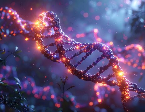 DNA helix in a mystical forest