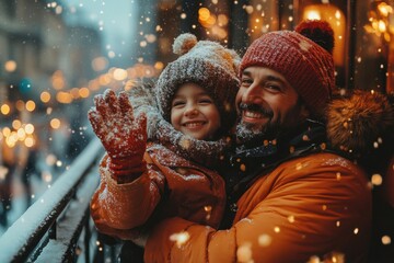 Man and woman in winter clothes, smiling and hugging.
