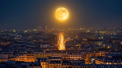 Parisian Nightscape - A Supermoon Illuminates the City of Lights.