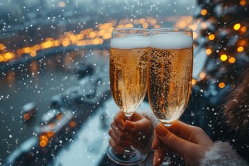 glasses of champagne in the snow.