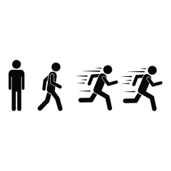 Stick figure motion sequence depicting stages of running from standing still to high speed silhouette