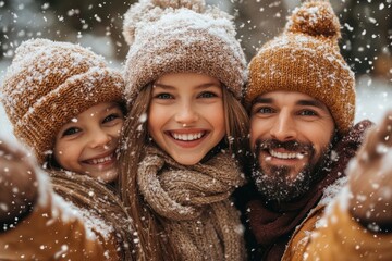 A smiling man and woman in winter clothing, holding hands.