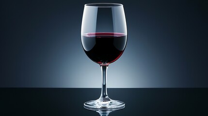 Single glass of red wine centered with soft rim light against dark backdrop, elegant minimal style
