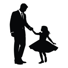 Father and daughter silhouette dancing together full body image concept of family love and connection silhouette