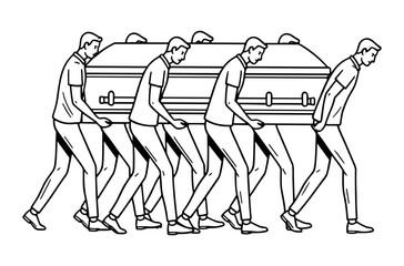 Pallbearers carrying coffin against white background